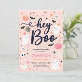 Halloween Cute Pink Ghost Birthday Spooktacular Kaart (Staand voorkant)