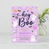 Halloween Cute Pink Ghost Birthday Spooktacular Kaart (Staand voorkant)