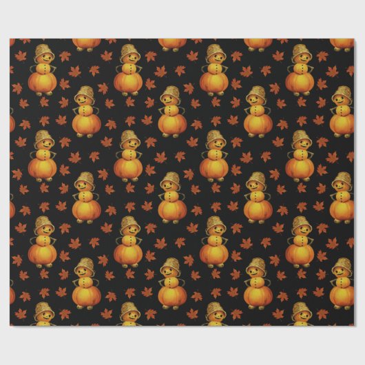 Halloween Cute Pumpkin Autumn Leaves Pattern Cadeaupapier (Vlak)
