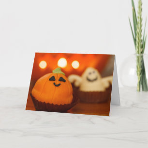 Halloween Cute Pumpkin Ghost Cupcake Kaart