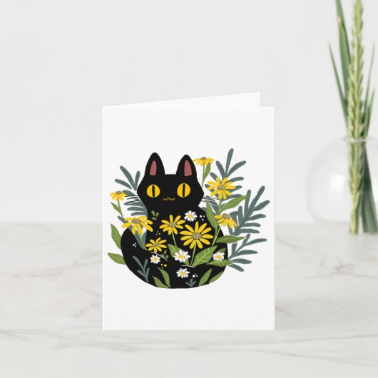 Halloween Cute Retro Black Cat Flower Herfst Costu Kaart (Voorkant)