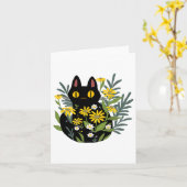 Halloween Cute Retro Black Cat Flower Herfst Costu Kaart (Gele Bloem)