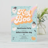 Halloween Cute Retro Spooky Ghost Birthday Party Kaart (Staand voorkant)