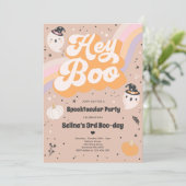 Halloween Cute Retro Spooky Ghost Birthday Party Kaart (Staand voorkant)