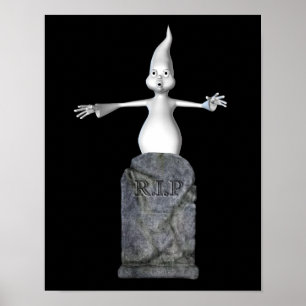 Halloween Cute Scary Ghost en Tombstone Poster