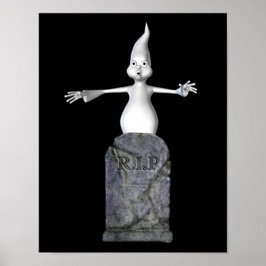 Halloween Cute Scary Ghost en Tombstone Poster (Voorkant)