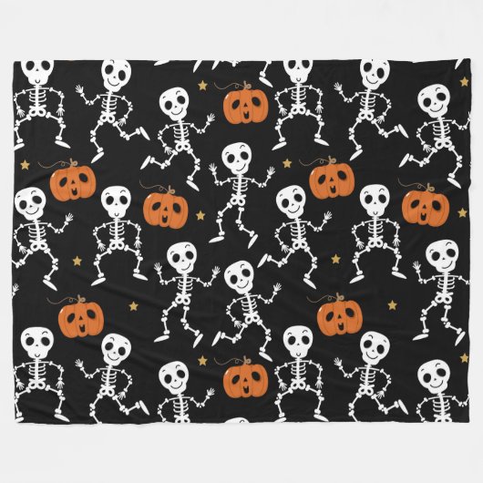 Halloween Cute Skeletons and Pumpkins Fleece Deken (Voorkant (Horizontaal))