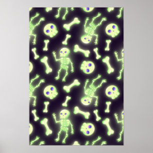 Halloween Cute Spooky Glow Skeleton Bot Skull Poster
