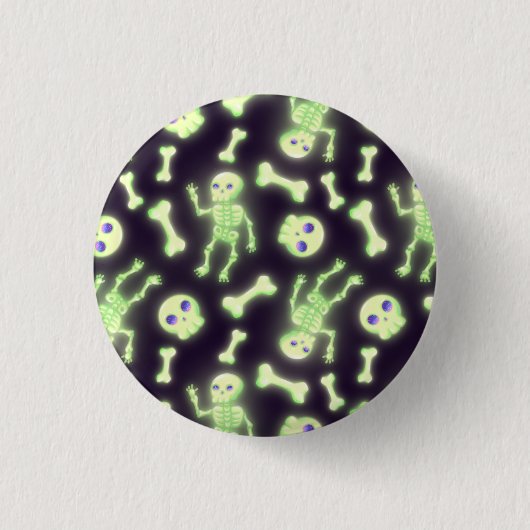 Halloween Cute Spooky Glow Skeleton Bot Skull Ronde Button 3,2 Cm (Voorkant)