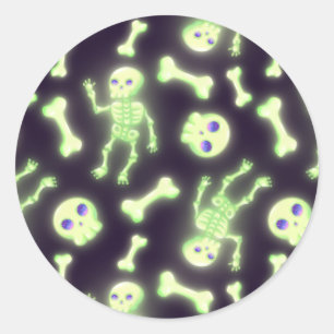 Halloween Cute Spooky Glow Skeleton Bot Skull Ronde Sticker