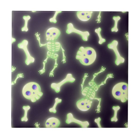 Halloween Cute Spooky Glow Skeleton Bot Skull Tegeltje (Voorkant)