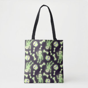 Halloween Cute Spooky Glow Skeleton Bot Skull Tote Bag