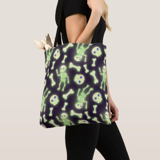 Halloween Cute Spooky Glow Skeleton Bot Skull Tote Bag (Dichtbij)