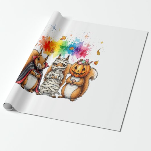 Halloween Cute Squirrels Costume Cadeaupapier (Uitgerold)