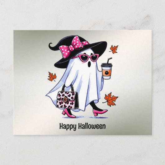 Halloween Cute Stijlvolle Heks Geest Koffiekop Briefkaart (Voorkant)
