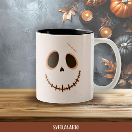 Halloween Cute Stitched Skull Skeleton Coffee Mug Tweekleurige Koffiemok