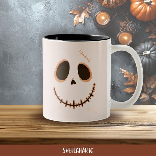 Halloween Cute Stitched Skull Skeleton Coffee Mug Tweekleurige Koffiemok