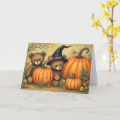Halloween Cute Teddyberen Folk Art Stijl Pompoen Kaart (Gele Bloem)