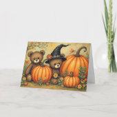 Halloween Cute Teddyberen Folk Art Stijl Pompoen Kaart (Voorkant)