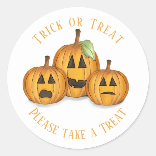 Halloween Cute Treat Favor Pumpkin Whimsical Ronde Sticker (Voorkant)