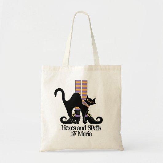 Halloween Cute Trick or treat Whimsical Black Cat Tote Bag (Voorkant)