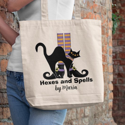 Halloween Cute Trick or treat Whimsical Black Cat Tote Bag