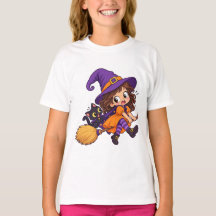 Halloween Cute Vliegende Heks Voor Kinderen T-shir