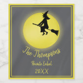 Halloween Cute Whimsical Spooky Witch Moonlight Wijn Etiket (Enkel label)