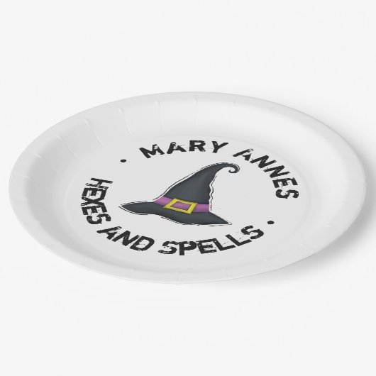 Halloween Cute Whimsical Witch Pet Typografie Papieren Bordje (Gekanteld)