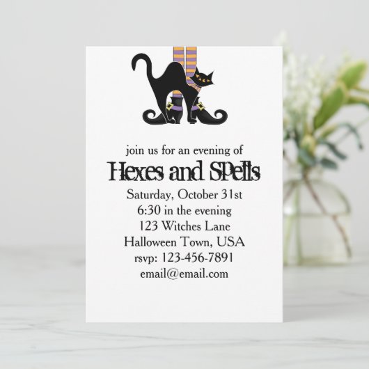 Halloween Cute Whimsical Witch Shoes Black Cat Kaart (Staand voorkant)