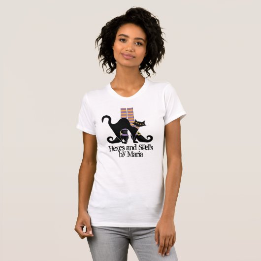 Halloween Cute Whimsical Witch Shoes Black Cat T-shirt (Voorkant volledig)