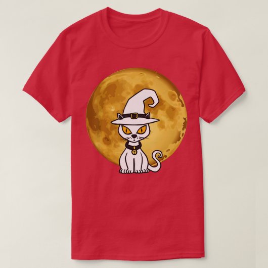 Halloween Cute White cat Scary Pumpkin on Moon T-shirt (Design voorkant)