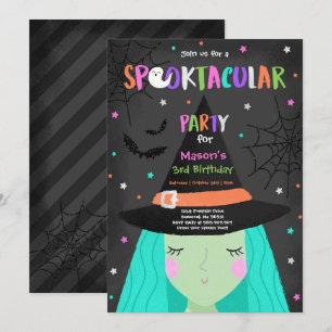 Halloween Cute Witch Birthday Party Kaart