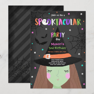 Halloween Cute Witch Birthday Party Kaart