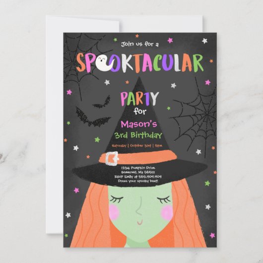 Halloween Cute Witch Birthday Party Kaart (Voorkant)