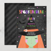 Halloween Cute Witch Birthday Party Kaart (Voorkant / Achterkant)
