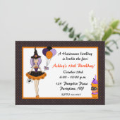 Halloween Cute Witch Birthday Uitnodiging (Staand voorkant)