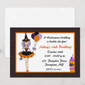 Halloween Cute Witch Birthday Uitnodiging (Voorkant / Achterkant)