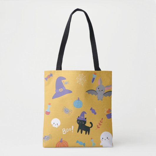 Halloween Cute Witch Cat Trick or treat Pattern Tote Bag (Voorkant)