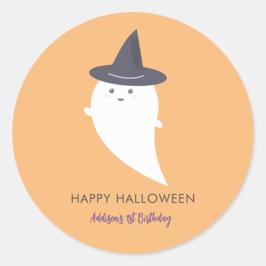 Halloween Cute Witch Ghost Ronde Sticker (Voorkant)