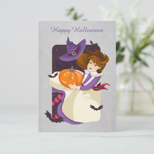 Halloween Cute Witch met pompoen (Staand voorkant)