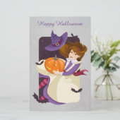 Halloween Cute Witch met pompoen Briefpapier (Staand voorkant)