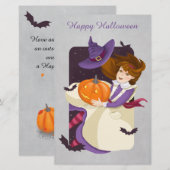 Halloween Cute Witch met pompoen Briefpapier (Voorkant / Achterkant)