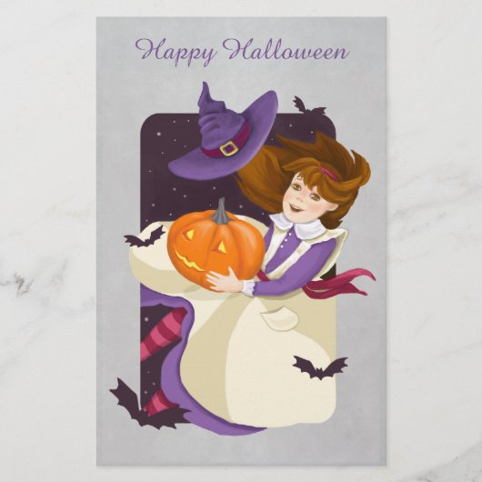 Halloween Cute Witch met pompoen Briefpapier (Voorkant)