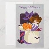 Halloween Cute Witch met pompoen Briefpapier (Voorkant / Achterkant)