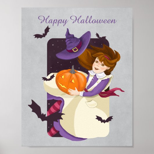 Halloween Cute Witch met pompoen Poster (Voorkant)
