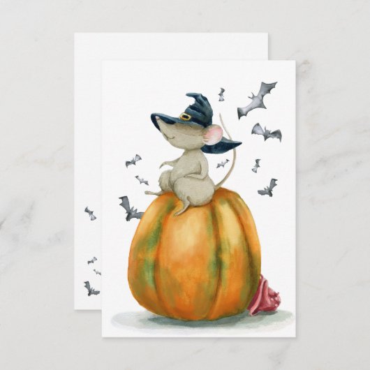 Halloween Cute Witch Mouse Kaart (Voorkant / Achterkant)