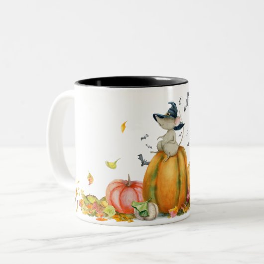 Halloween Cute Witch Mouse Tweekleurige Koffiemok (Voorkant links)