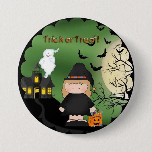Halloween Cute Witch Round Button (Voorkant)