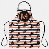 Halloween Cute Witch Stripes Oranje zwart monogram Schort (Voorkant)